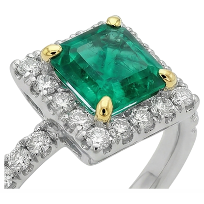 Natural Real ( Not Lab Grown ) Square Green Emerald GIA Halo Ring Scallop Set Diamonds