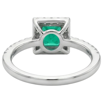 Natural Real ( Not Lab Grown ) Square Green Emerald GIA Halo Ring Scallop Set Diamonds