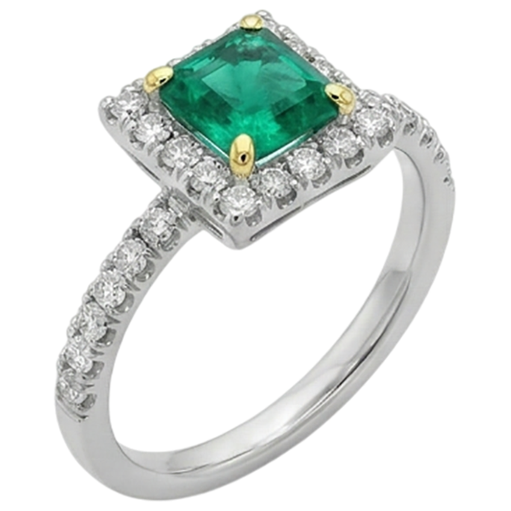 Natural Real ( Not Lab Grown ) Square Green Emerald GIA Halo Ring Scallop Set Diamonds
