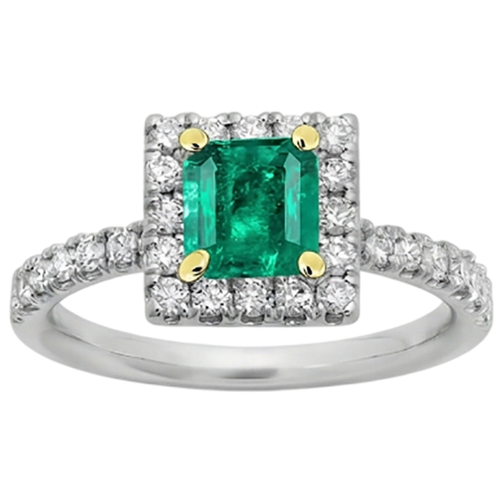 Natural Real ( Not Lab Grown ) Square Green Emerald GIA Halo Ring Scallop Set Diamonds