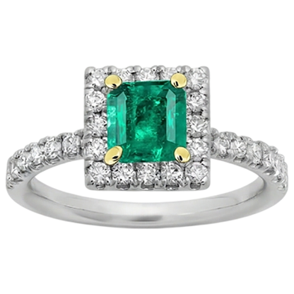 Natural Real ( Not Lab Grown ) Square Green Emerald GIA Halo Ring Scallop Set Diamonds