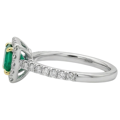 Natural Real ( Not Lab Grown ) Square Green Emerald GIA Halo Ring Scallop Set Diamonds