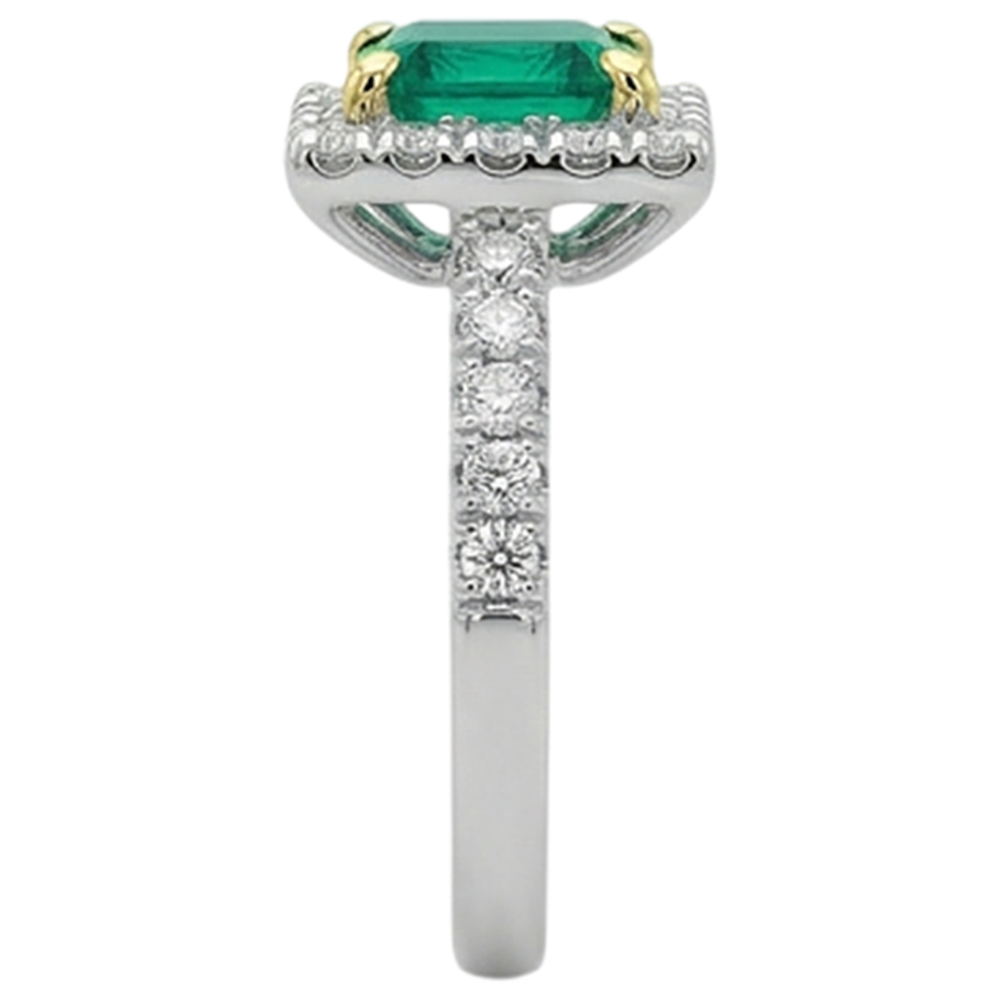 Natural Real ( Not Lab Grown ) Square Green Emerald GIA Halo Ring Scallop Set Diamonds