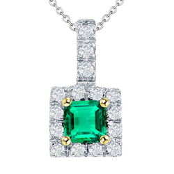 Square Real Green Emerald Pendant Necklace Gold Jewelry