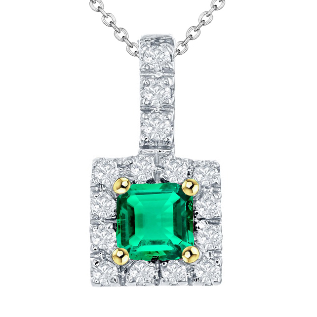 Square Real Green Emerald Pendant Necklace Gold Jewelry