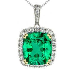 Natural Real ( Not Lab Grown ) Square Halo Pendant Big Green Emerald GIA Trendy Necklace