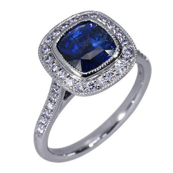 Square Sapphire Halo Diamond Ring