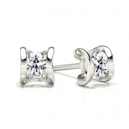 Square Stud Earth Mined Diamond Earrings 2 Ct Round Old Miner White Gold