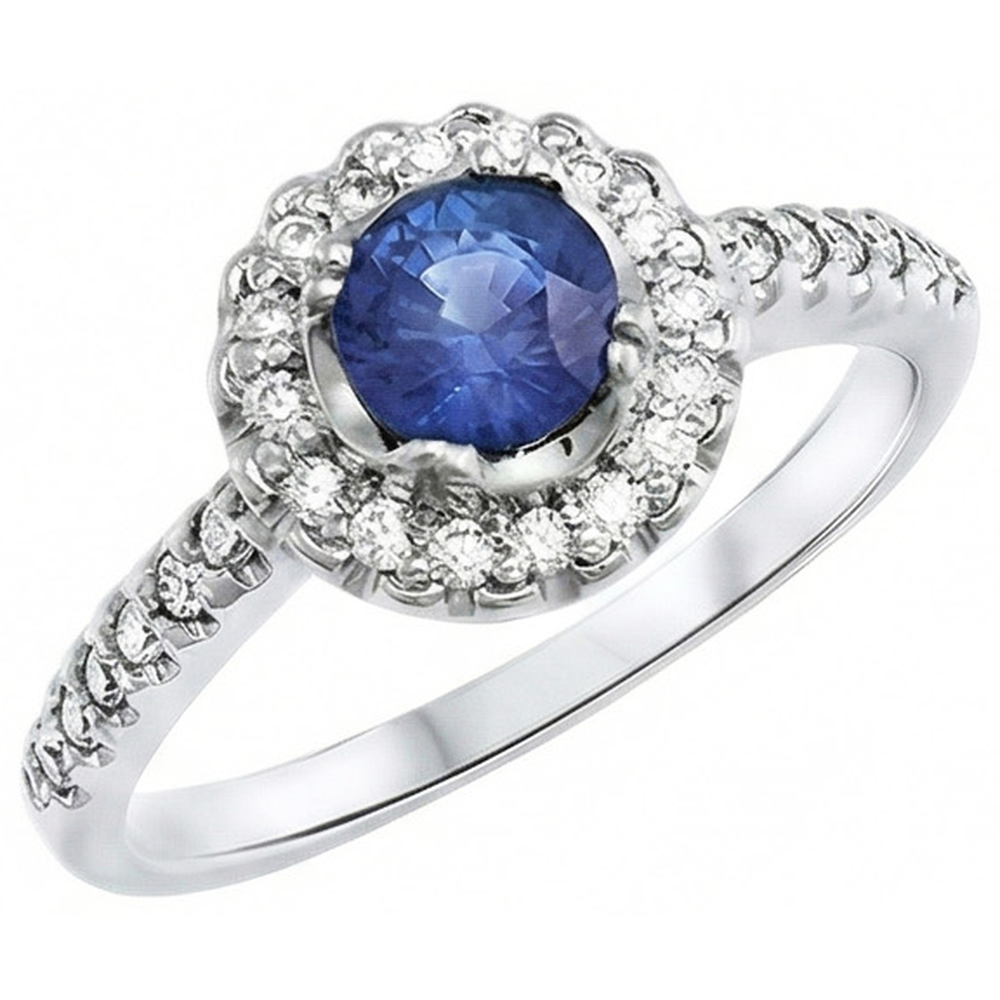 Sri Lanka Blue Sapphire And Natural Earth Mined Diamond Ring White Gold 1.60 Ct