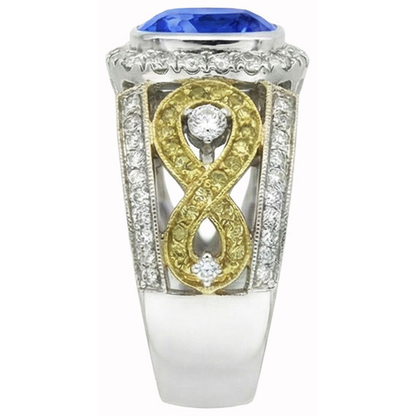 Sri Lanka Blue Sapphire Cushion Natural Earth Mined Diamonds Ring 3.25 Carats Two Tone 14K