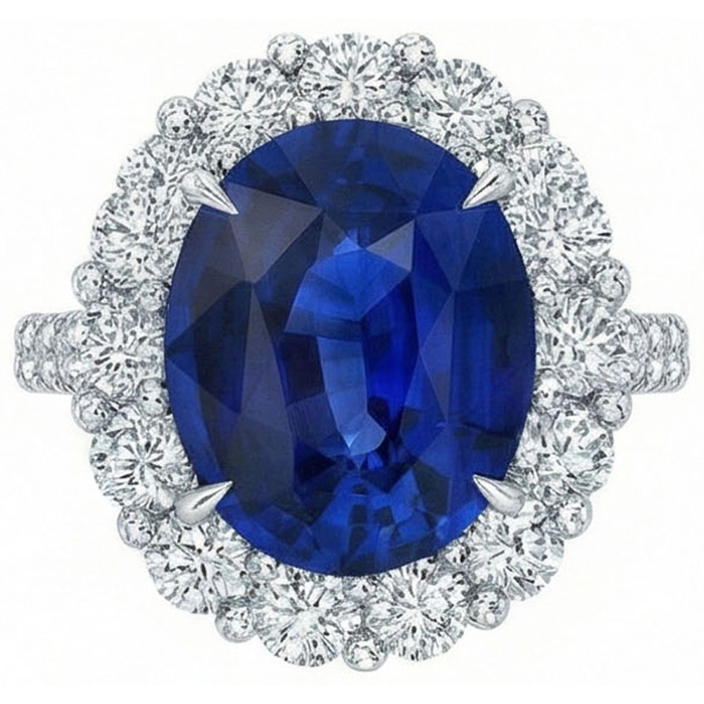 Sri Lanka Blue Sapphire Halo Natural Earth Mined Diamond Ring 4.50 Carats White Gold 14K