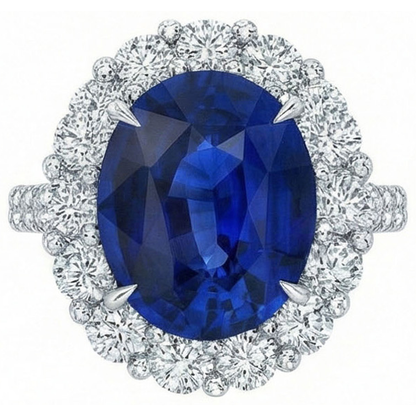 Sri Lanka Blue Sapphire Halo Natural Earth Mined Diamond Ring 4.50 Carats White Gold 14K