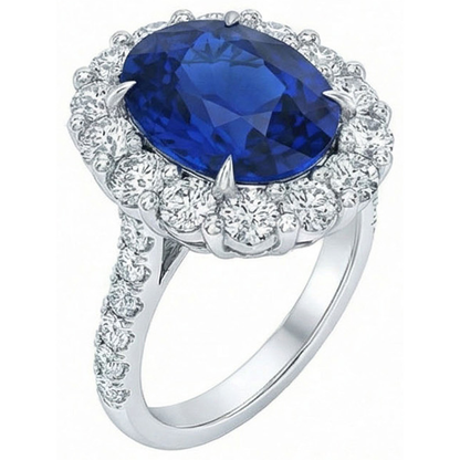 Sri Lanka Blue Sapphire Halo Natural Earth Mined Diamond Ring 4.50 Carats White Gold 14K