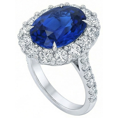 Sri Lanka Blue Sapphire Halo Natural Earth Mined Diamond Ring 4.50 Carats White Gold 14K