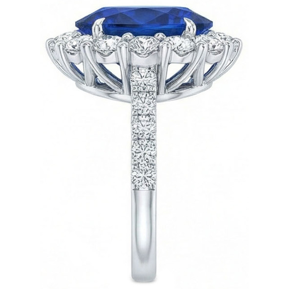 Sri Lanka Blue Sapphire Halo Natural Earth Mined Diamond Ring 4.50 Carats White Gold 14K