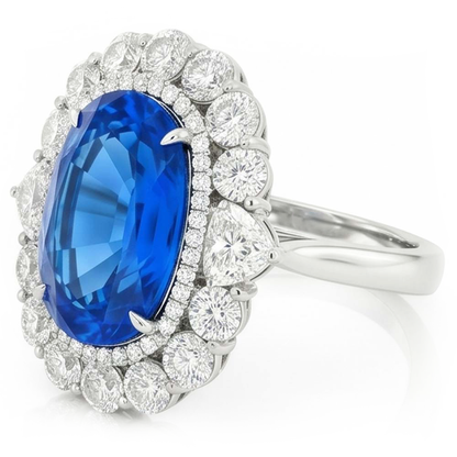 Sri Lanka Blue Sapphire Natural Earth Mined Diamond 8.25 Ct Ring Gold White 14K