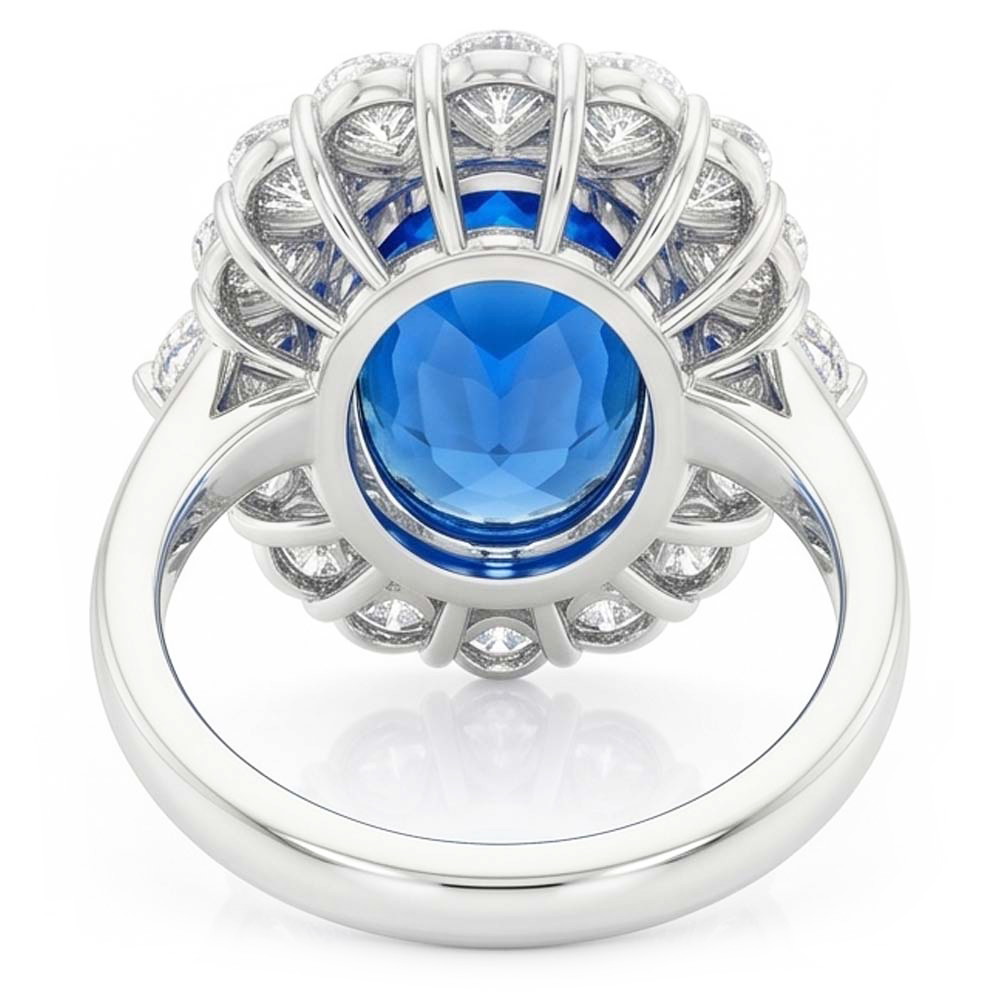 Sri Lanka Blue Sapphire Natural Earth Mined Diamond 8.25 Ct Ring Gold White 14K
