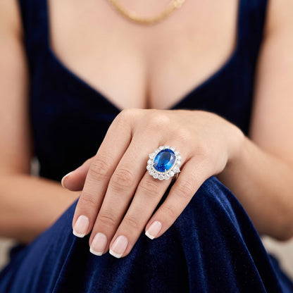 Sri Lanka Blue Sapphire Natural Earth Mined Diamond 8.25 Ct Ring Gold White 14K