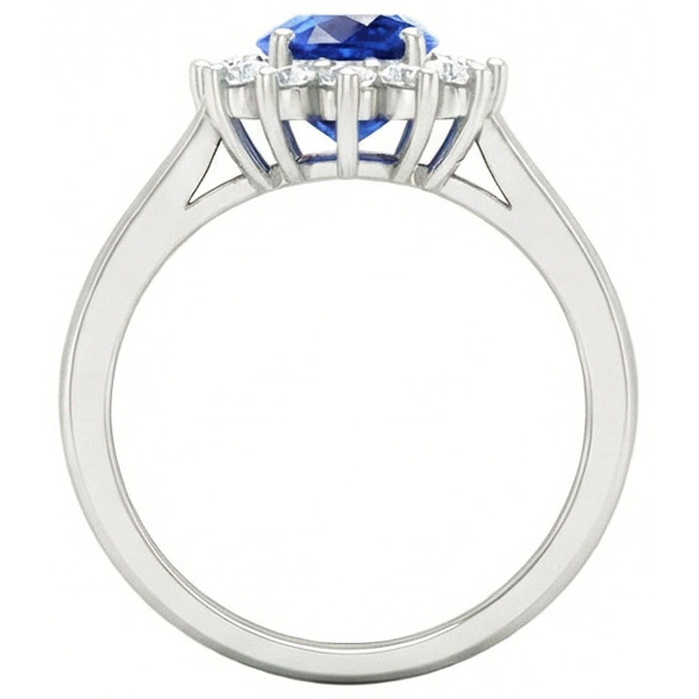 Sri Lanka Blue Sapphire Natural Earth Mined Diamond Engagement Ring 2.60 Ct White Gold 14K