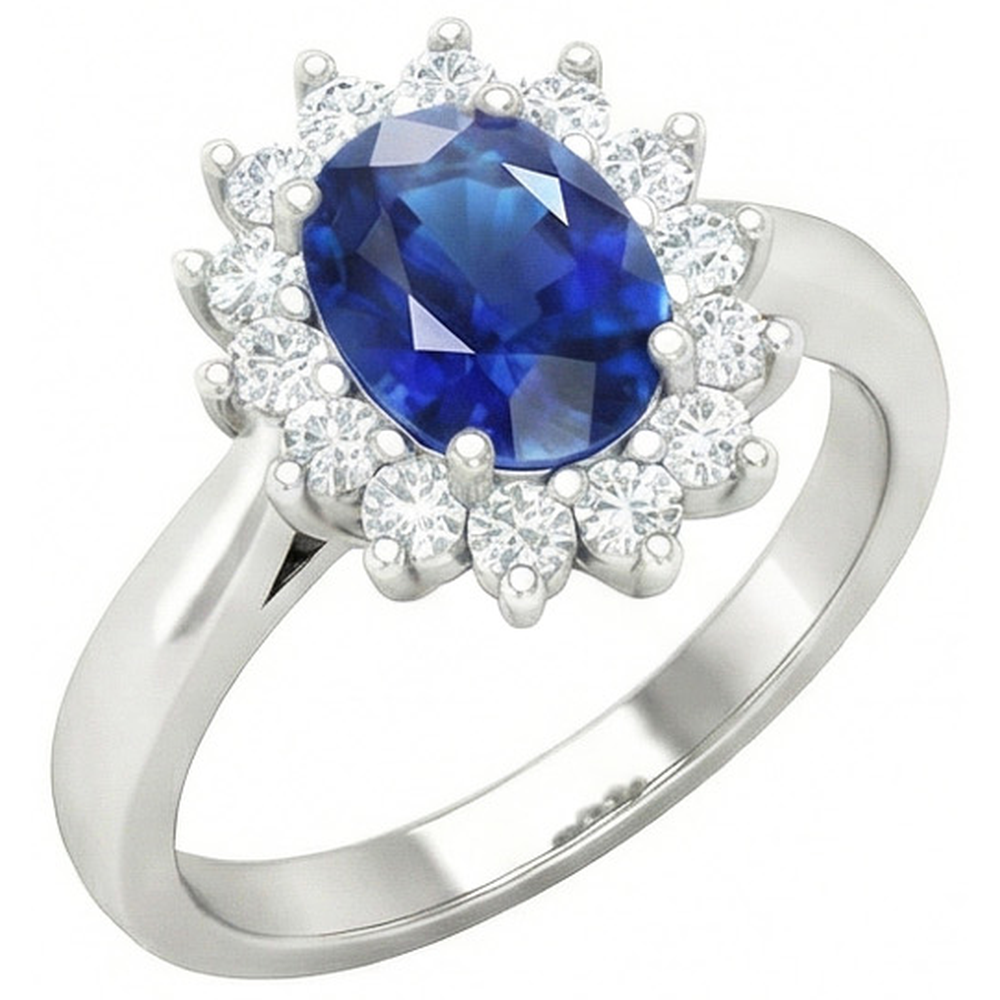 Sri Lanka Blue Sapphire Natural Earth Mined Diamond Engagement Ring 2.60 Ct White Gold 14K