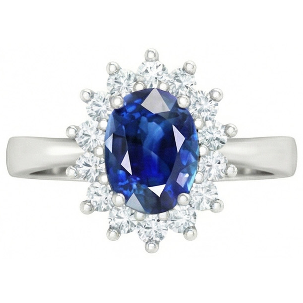 Sri Lanka Blue Sapphire Natural Earth Mined Diamond Engagement Ring 2.60 Ct White Gold 14K