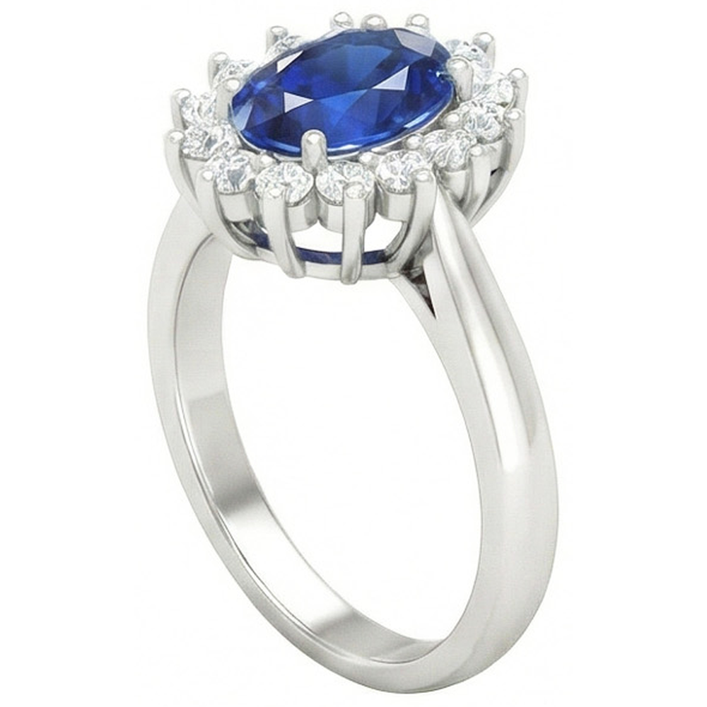 Sri Lanka Blue Sapphire Natural Earth Mined Diamond Engagement Ring 2.60 Ct White Gold 14K