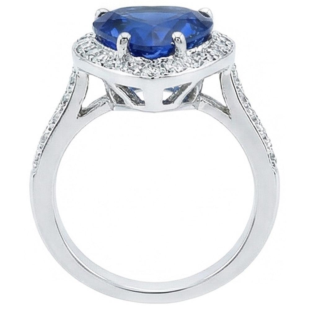 Sri Lanka Blue Sapphire Natural Earth Mined Diamond Ring White Gold 4.5 Ct