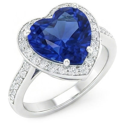 Sri Lanka Blue Sapphire Natural Earth Mined Diamond Ring White Gold 4.5 Ct