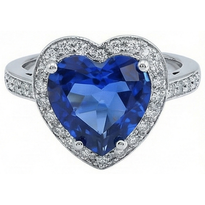 Sri Lanka Blue Sapphire Natural Earth Mined Diamond Ring White Gold 4.5 Ct