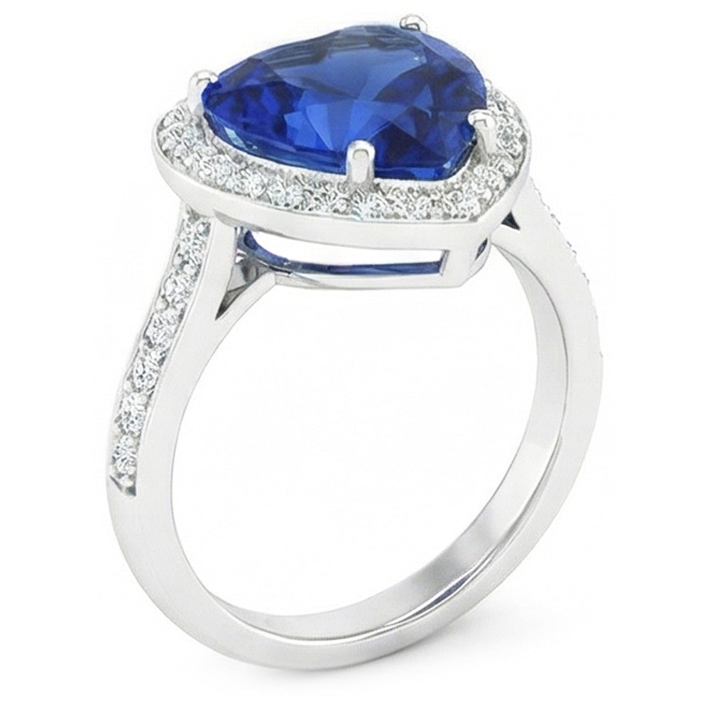 Sri Lanka Blue Sapphire Natural Earth Mined Diamond Ring White Gold 4.5 Ct