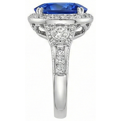 Sri Lanka Blue Sapphire Natural Earth Mined Diamonds Ring 5.33 Carats White Gold 14K New