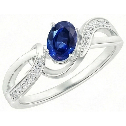 Natural Real ( Not Lab Grown )  Sri Lanka Blue Sapphire Ribbon Ring 2.90 Ct White Gold 14K