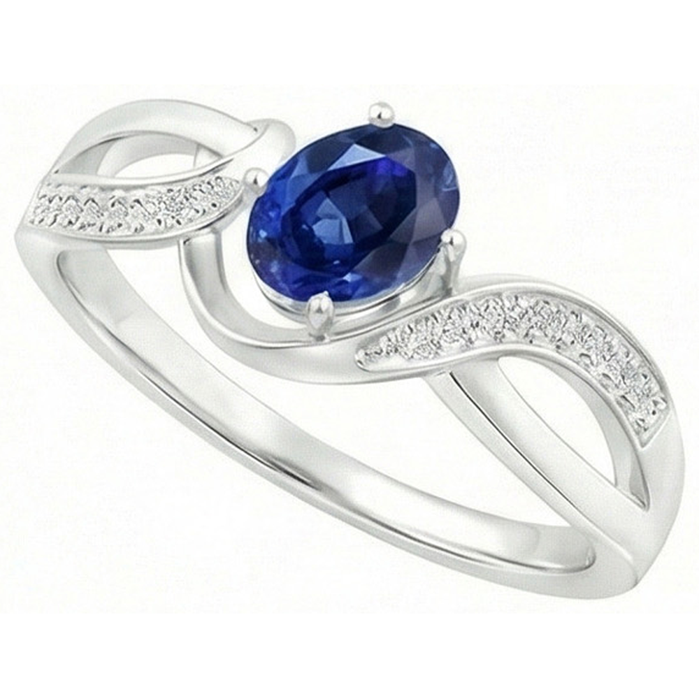 Natural Real ( Not Lab Grown )  Sri Lanka Blue Sapphire Ribbon Ring 2.90 Ct White Gold 14K