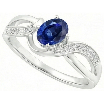 Natural Real ( Not Lab Grown )  Sri Lanka Blue Sapphire Ribbon Ring 2.90 Ct White Gold 14K