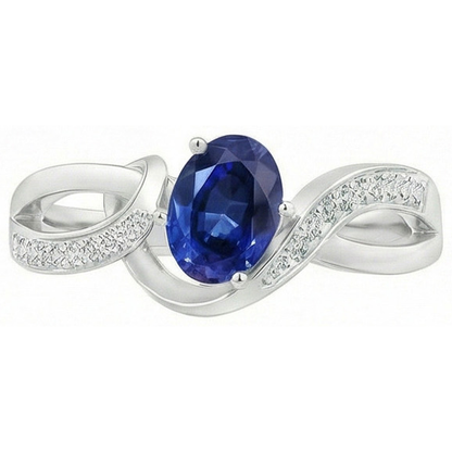 Natural Real ( Not Lab Grown )  Sri Lanka Blue Sapphire Ribbon Ring 2.90 Ct White Gold 14K