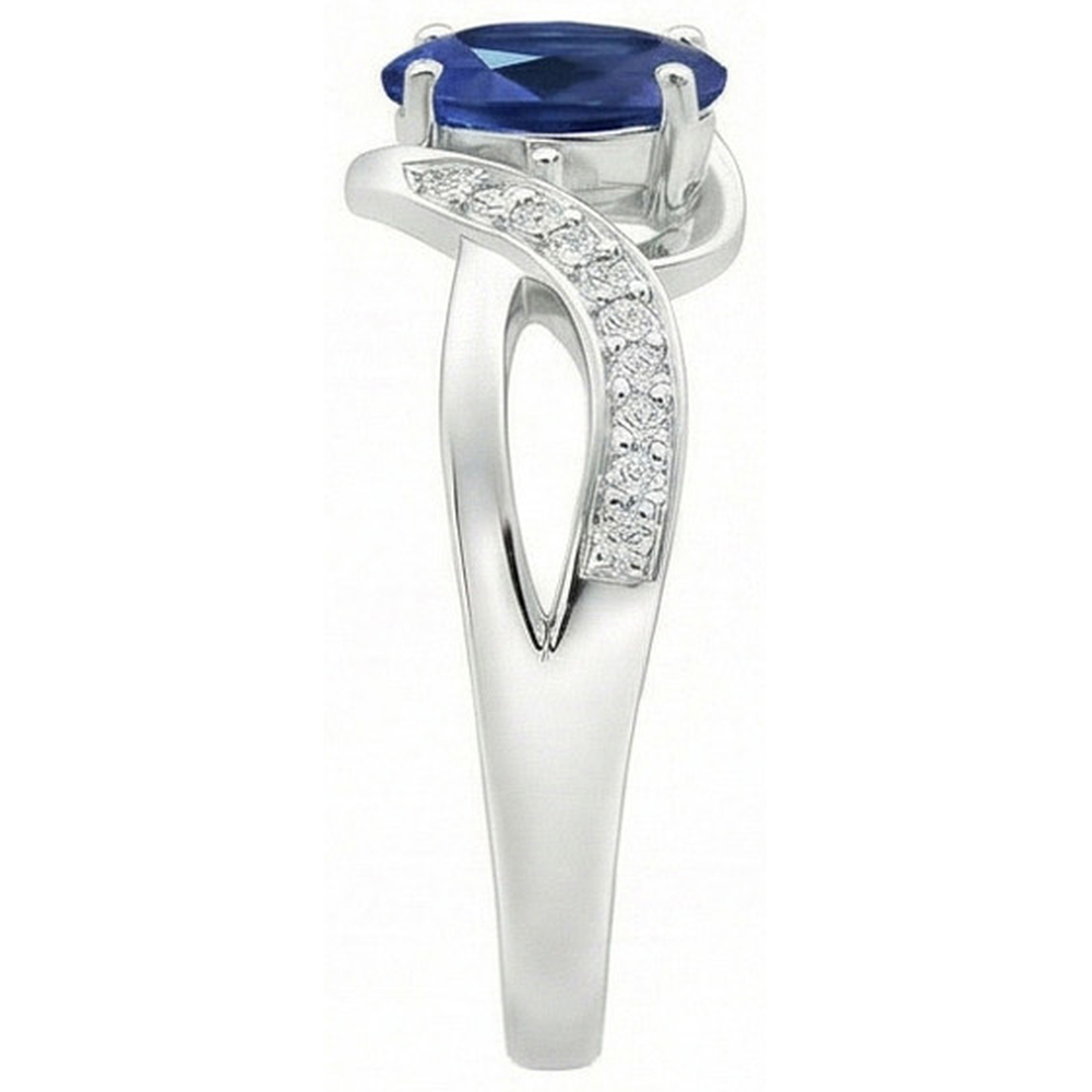 Natural Real ( Not Lab Grown )  Sri Lanka Blue Sapphire Ribbon Ring 2.90 Ct White Gold 14K