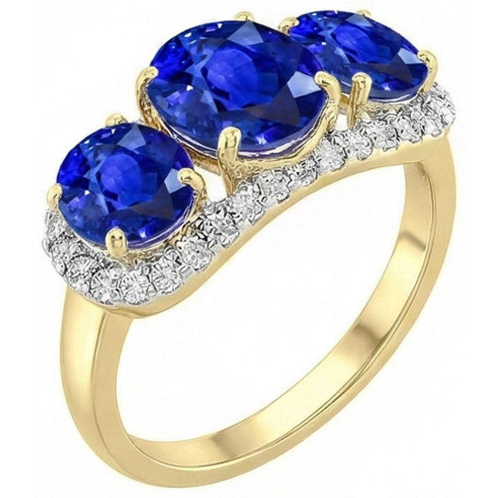 Sri Lanka Blue Sapphire Round Natural Earth Mined Diamonds 6 Ct Ring Jewelry