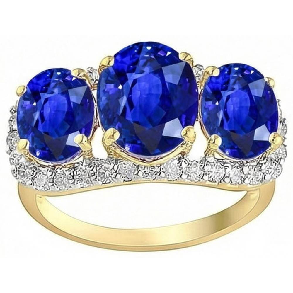 Sri Lanka Blue Sapphire Round Natural Earth Mined Diamonds 6 Ct Ring Jewelry