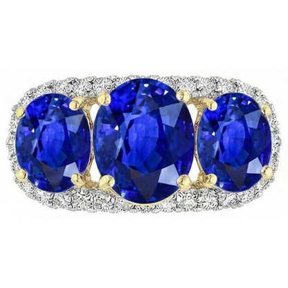 Sri Lanka Blue Sapphire Round Natural Earth Mined Diamonds 6 Ct Ring Jewelry