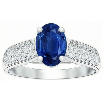 Sri Lanka Blue Sapphire Round Natural Earth Mined Diamonds Ring White Gold 4.40 Carats