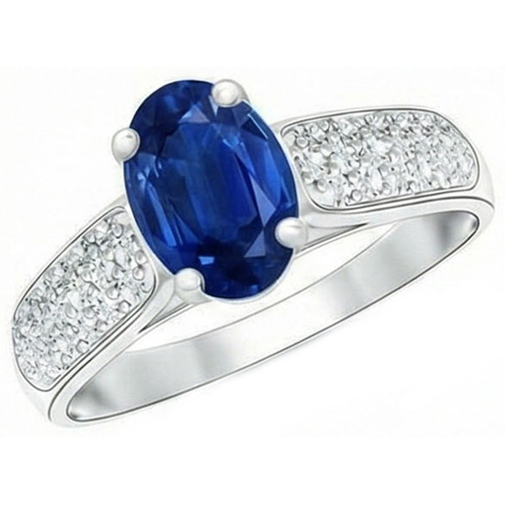 Sri Lanka Blue Sapphire Round Natural Earth Mined Diamonds Ring White Gold 4.40 Carats