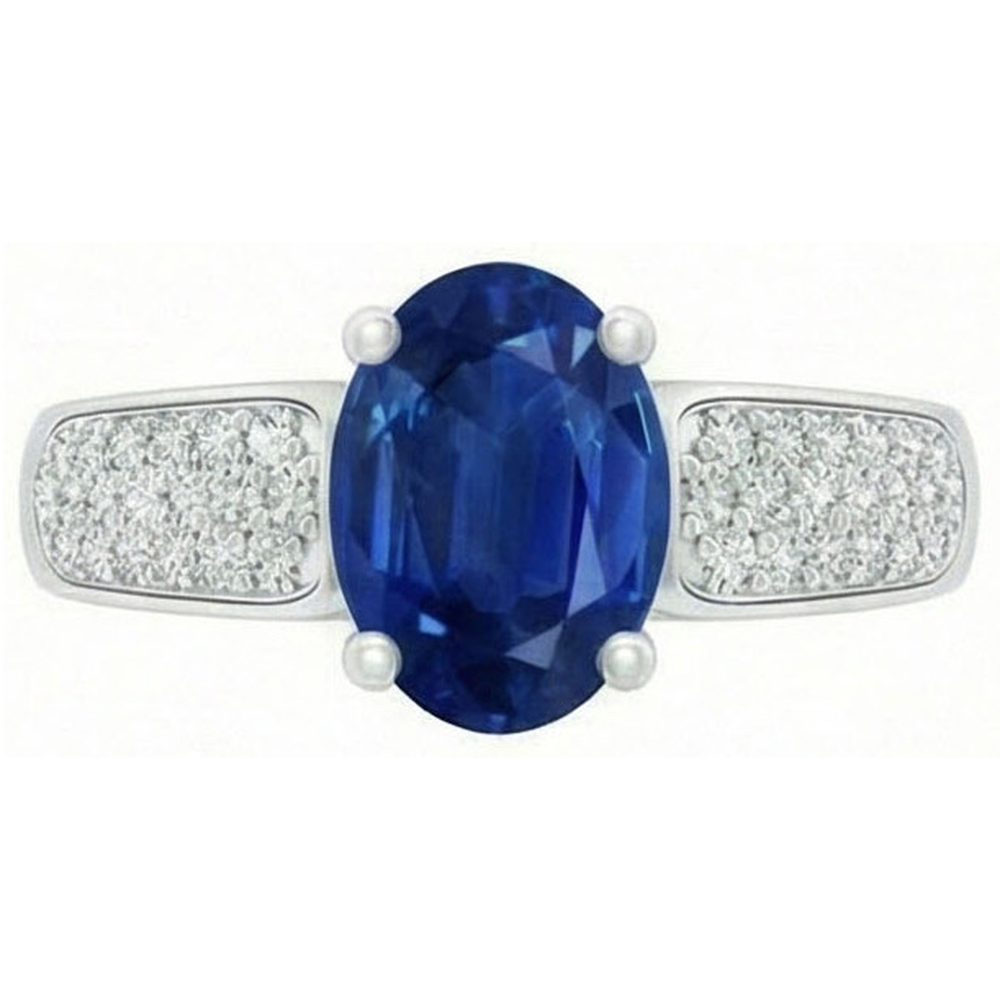 Sri Lanka Blue Sapphire Round Natural Earth Mined Diamonds Ring White Gold 4.40 Carats
