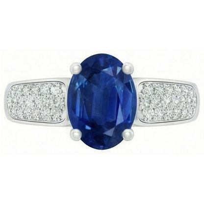 Sri Lanka Blue Sapphire Round Natural Earth Mined Diamonds Ring White Gold 4.40 Carats