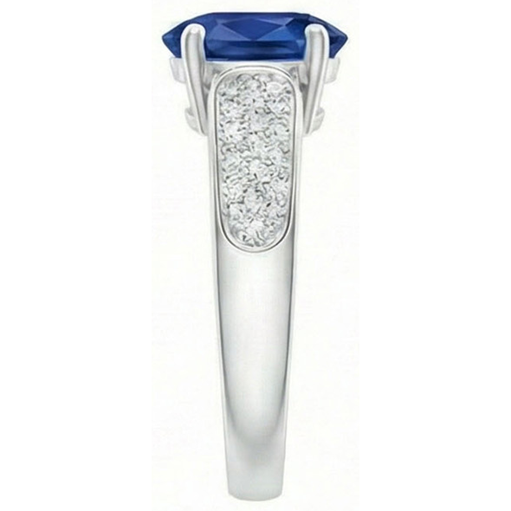 Sri Lanka Blue Sapphire Round Natural Earth Mined Diamonds Ring White Gold 4.40 Carats