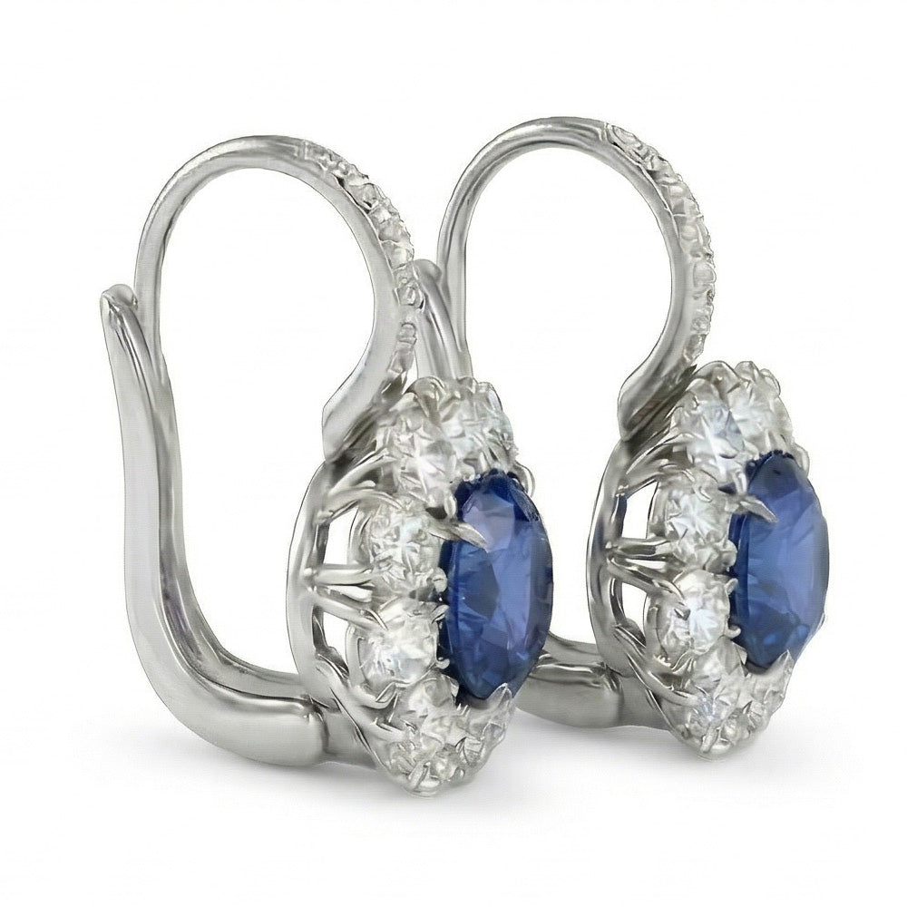 Sri Lanka Color Blue Sapphire IGI CERTIFIED Diamond Hoop Earring 5 Carats White Gold 14K