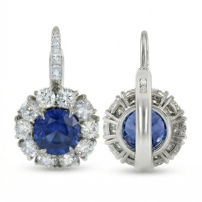 Sri Lanka Color Blue Sapphire IGI CERTIFIED Diamond Hoop Earring 5 Carats White Gold 14K