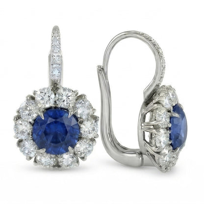 Sri Lanka Color Blue Sapphire IGI CERTIFIED Diamond Hoop Earring 5 Carats White Gold 14K