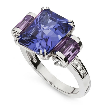 Sri Lanka Color Sapphire Amethyst And IGI CERTIFIED Diamonds 8 Carat Ring 14K Jewelry