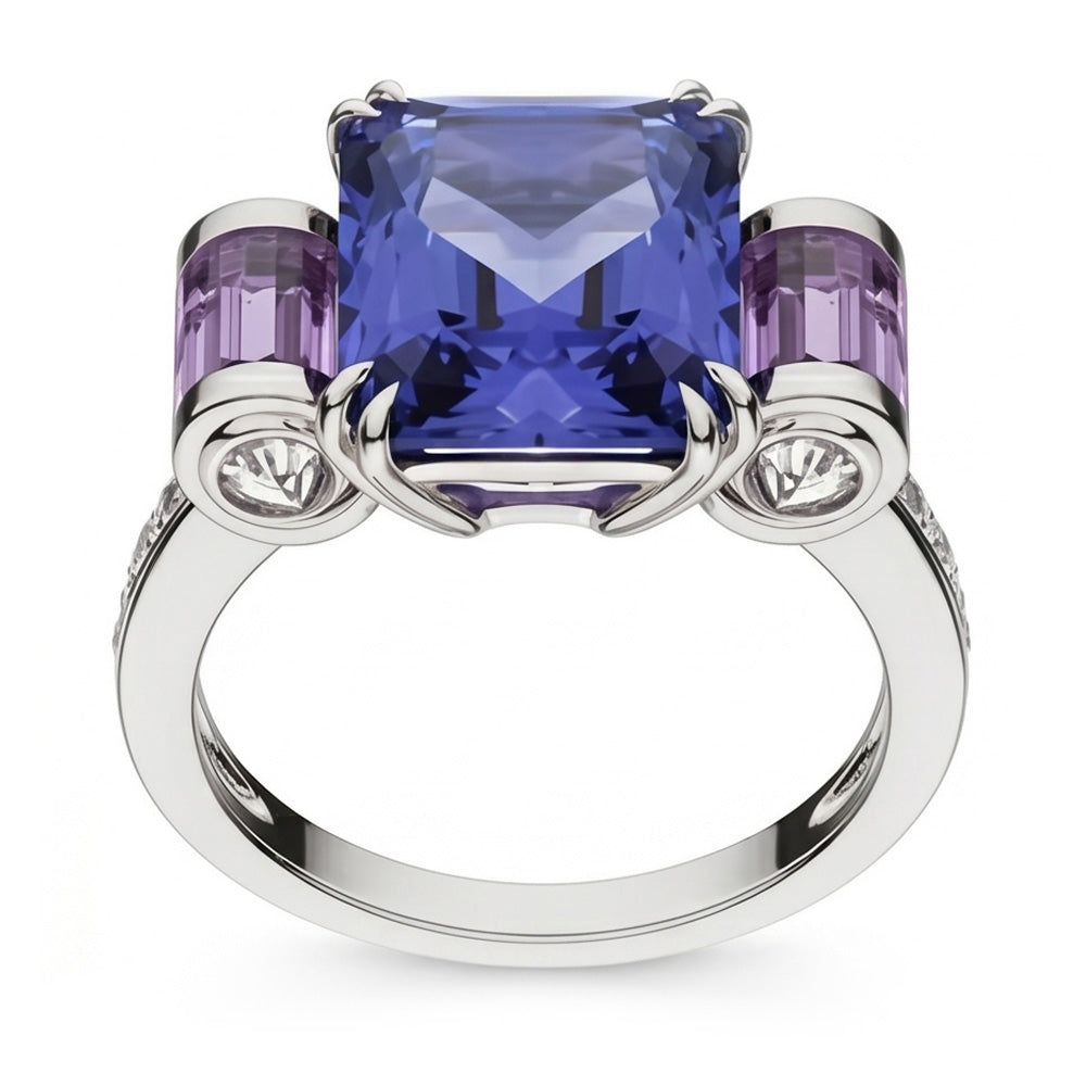 Sri Lanka Color Sapphire Amethyst And IGI CERTIFIED Diamonds 8 Carat Ring 14K Jewelry