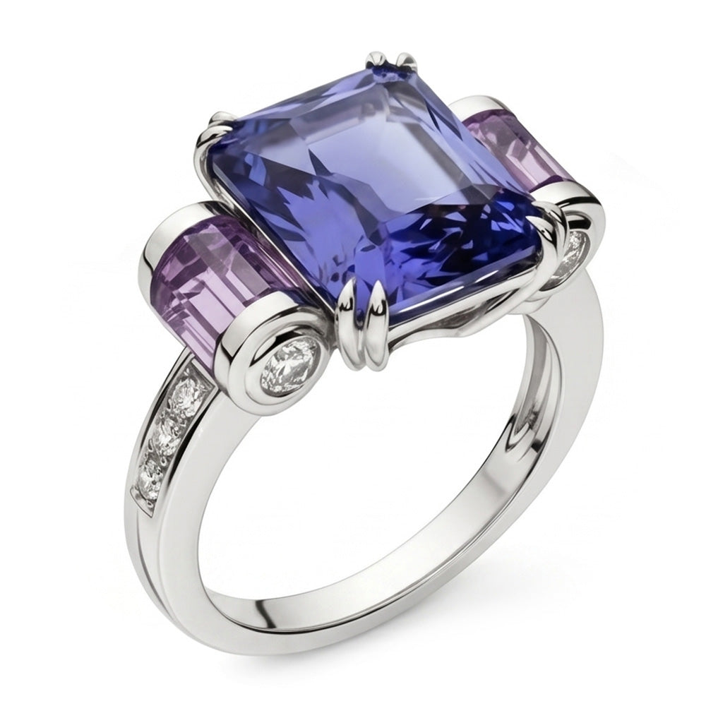 Sri Lanka Color Sapphire Amethyst And IGI CERTIFIED Diamonds 8 Carat Ring 14K Jewelry